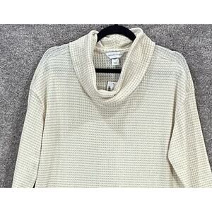 Christopher Banks Sweater Womens Large Ivory Metallic Cowl Neck Lightweight NWT